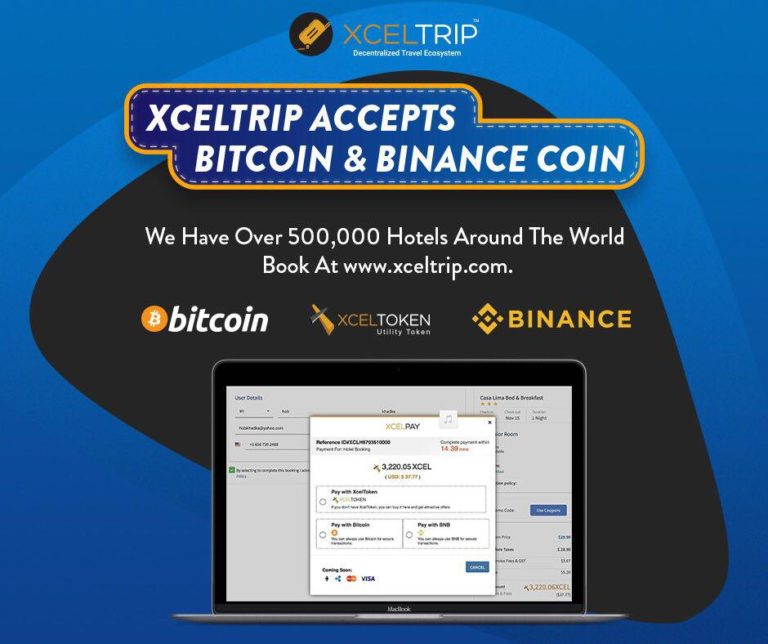 XcelTrip Accepts Bitcoin, Binance and XcelToken for travel booking